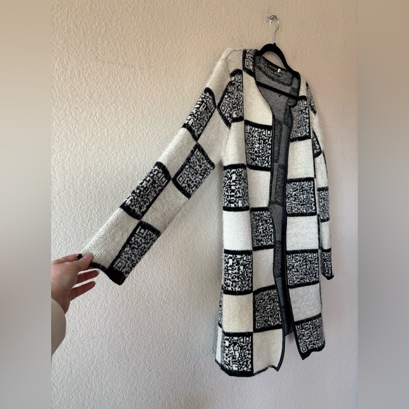 John Fashion‎ Cardigan Womens XL Checkerboard Fuzzy Wool Blend Hook N Eye - Picture 10 of 11